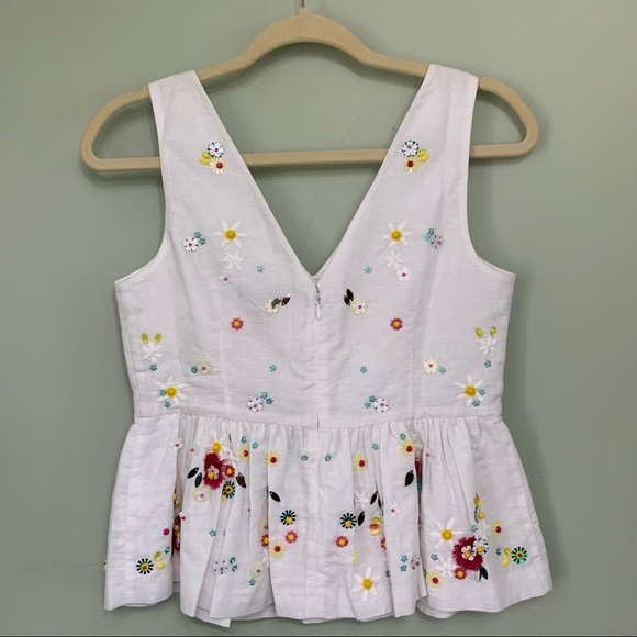 🟣J.Crew Linen Blend Embellished Peplum Tank Top - Picture 8 of 15